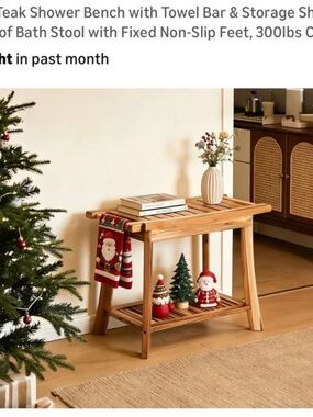 Teak Wood Shower Bench with Towel Bar - Natural Teak